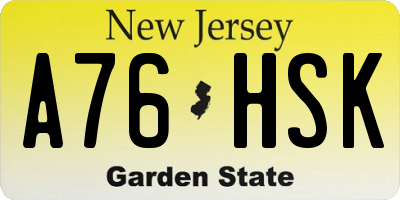 NJ license plate A76HSK
