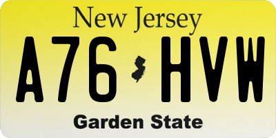 NJ license plate A76HVW