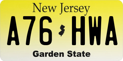 NJ license plate A76HWA