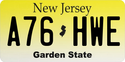 NJ license plate A76HWE