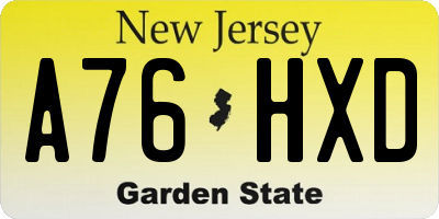 NJ license plate A76HXD