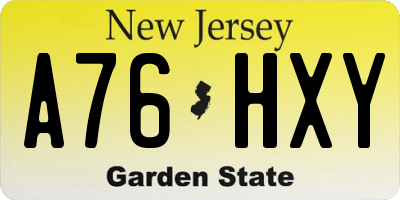 NJ license plate A76HXY