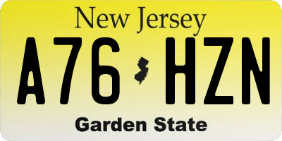 NJ license plate A76HZN