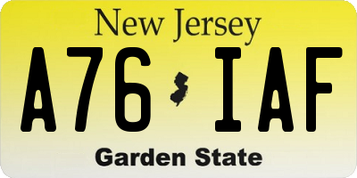 NJ license plate A76IAF