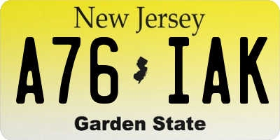 NJ license plate A76IAK