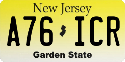 NJ license plate A76ICR