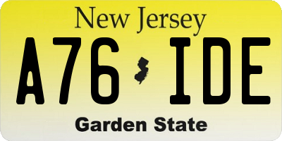 NJ license plate A76IDE