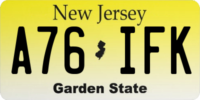 NJ license plate A76IFK