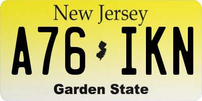 NJ license plate A76IKN