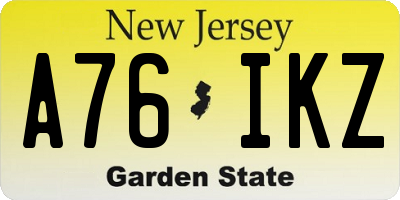 NJ license plate A76IKZ
