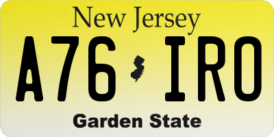 NJ license plate A76IRO