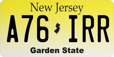 NJ license plate A76IRR