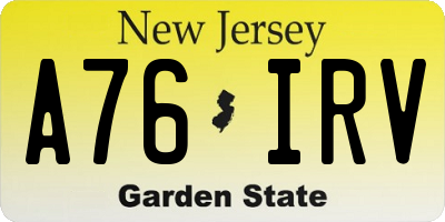 NJ license plate A76IRV