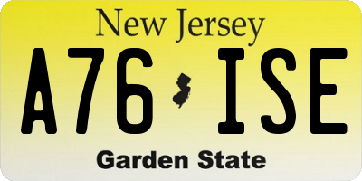 NJ license plate A76ISE