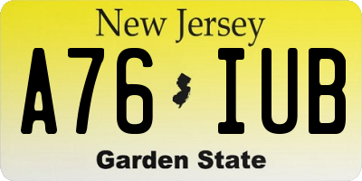 NJ license plate A76IUB