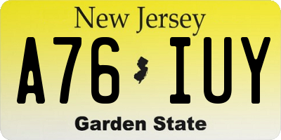 NJ license plate A76IUY