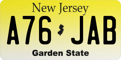 NJ license plate A76JAB