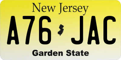 NJ license plate A76JAC