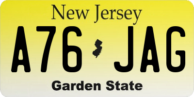 NJ license plate A76JAG