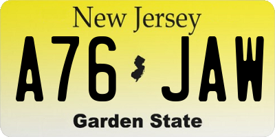 NJ license plate A76JAW