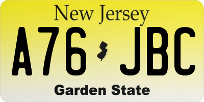 NJ license plate A76JBC