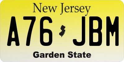 NJ license plate A76JBM