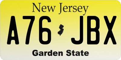 NJ license plate A76JBX