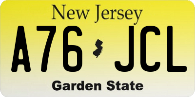 NJ license plate A76JCL