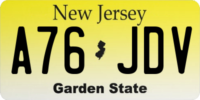NJ license plate A76JDV