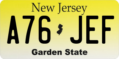 NJ license plate A76JEF