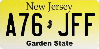 NJ license plate A76JFF