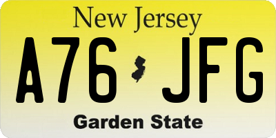 NJ license plate A76JFG