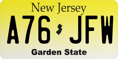 NJ license plate A76JFW