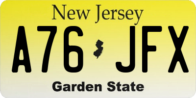 NJ license plate A76JFX