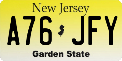 NJ license plate A76JFY