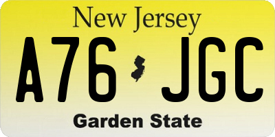 NJ license plate A76JGC