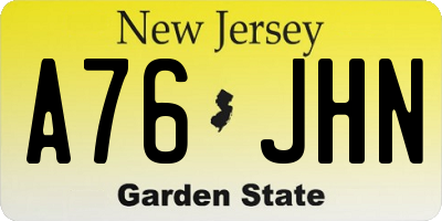 NJ license plate A76JHN