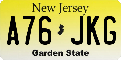 NJ license plate A76JKG