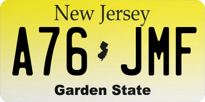 NJ license plate A76JMF
