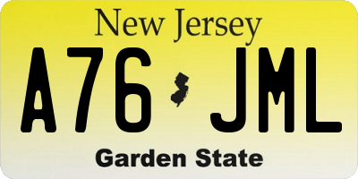 NJ license plate A76JML