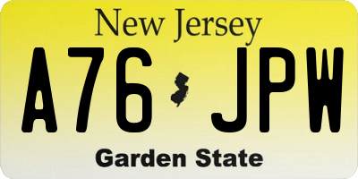 NJ license plate A76JPW