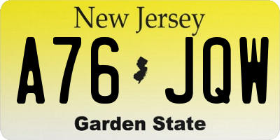 NJ license plate A76JQW