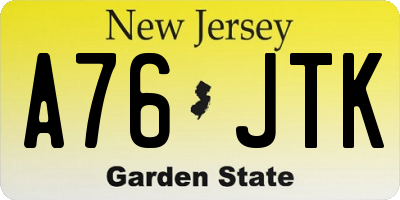 NJ license plate A76JTK