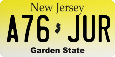 NJ license plate A76JUR