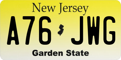 NJ license plate A76JWG