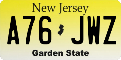 NJ license plate A76JWZ