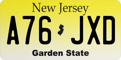 NJ license plate A76JXD