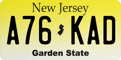 NJ license plate A76KAD