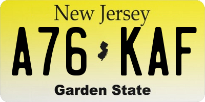 NJ license plate A76KAF