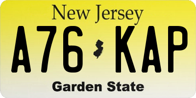 NJ license plate A76KAP